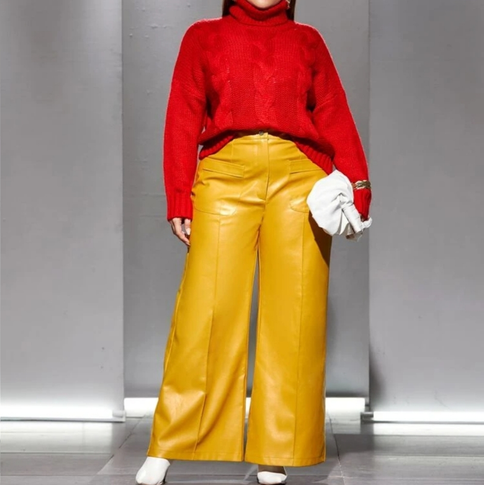⚡️Funky Polyurethane Wide Leg Pants